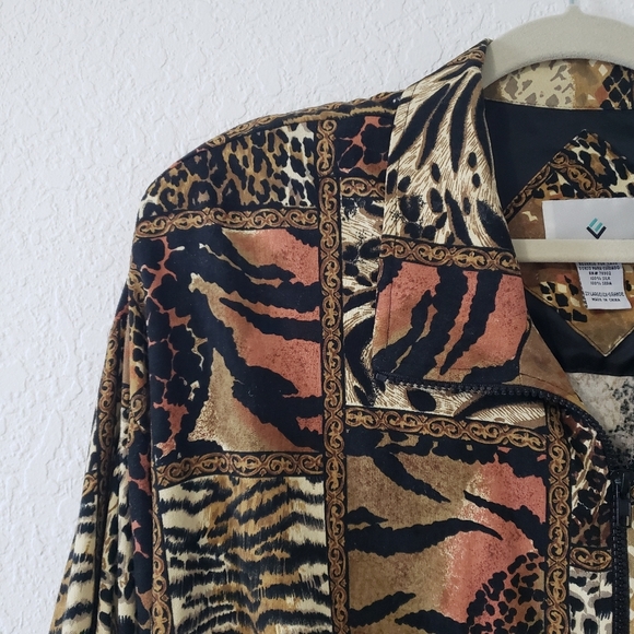 Vintage 80s 100% Silk Animal Print Windbreaker Bomber size 2XL - Picture 4 of 8